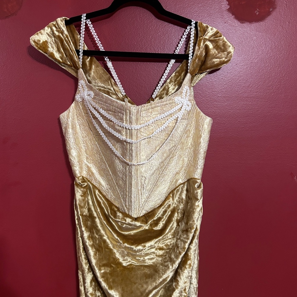 Lacemade Medusa Elegant Gold Velvet Dress Size XL - Picture 3 of 11